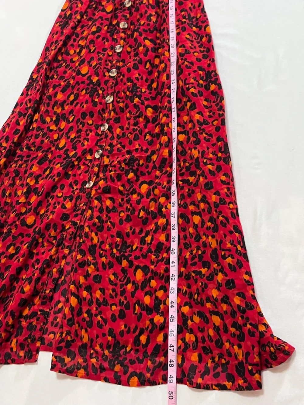Alya Red Leopard Print Midi Dress Size Small Button Front Smocked Boho Summer - Picture 12 of 13